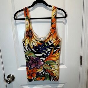 Cache Floral Tropical Embellished Tank Top‎ Viscose Knit Sleeveless M